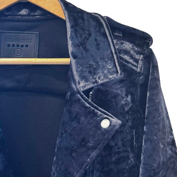 BLANKNYC Moto Jacket Women L Black Crushed Velvet Biker Zip Pocket Streetwear - Picture 4 of 14